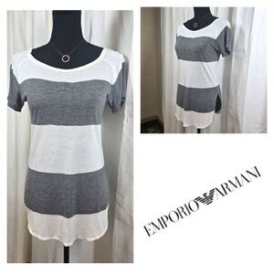 Emporia Armani Gray/White Striped Shortsleeve Top